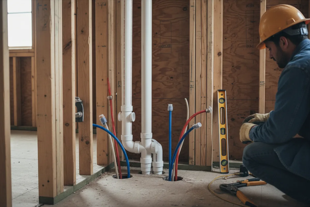Drain and supply rough-in during Leak Detection in Stone